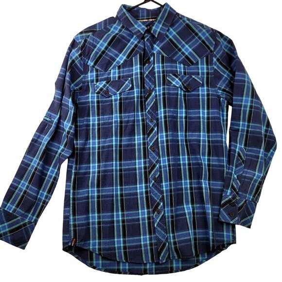 Tony Hawk Mens Blue Checkered Long Sleeve Button Up Casual Western Large - Picture 1 of 11